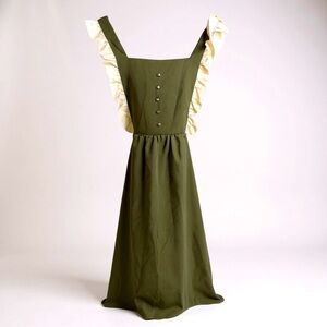 Elegant Olive Maxi Dress with Cream Ruffle Details